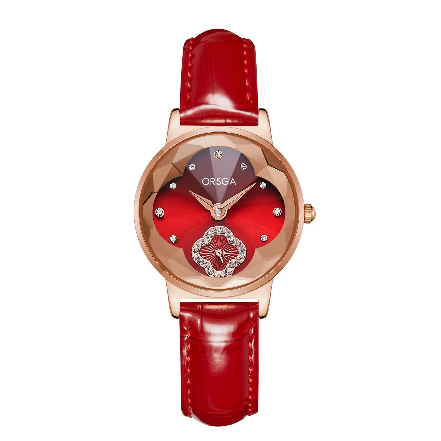 ORSGA Women's Rose Gold Diamond Watch White Leather Band - Image 13