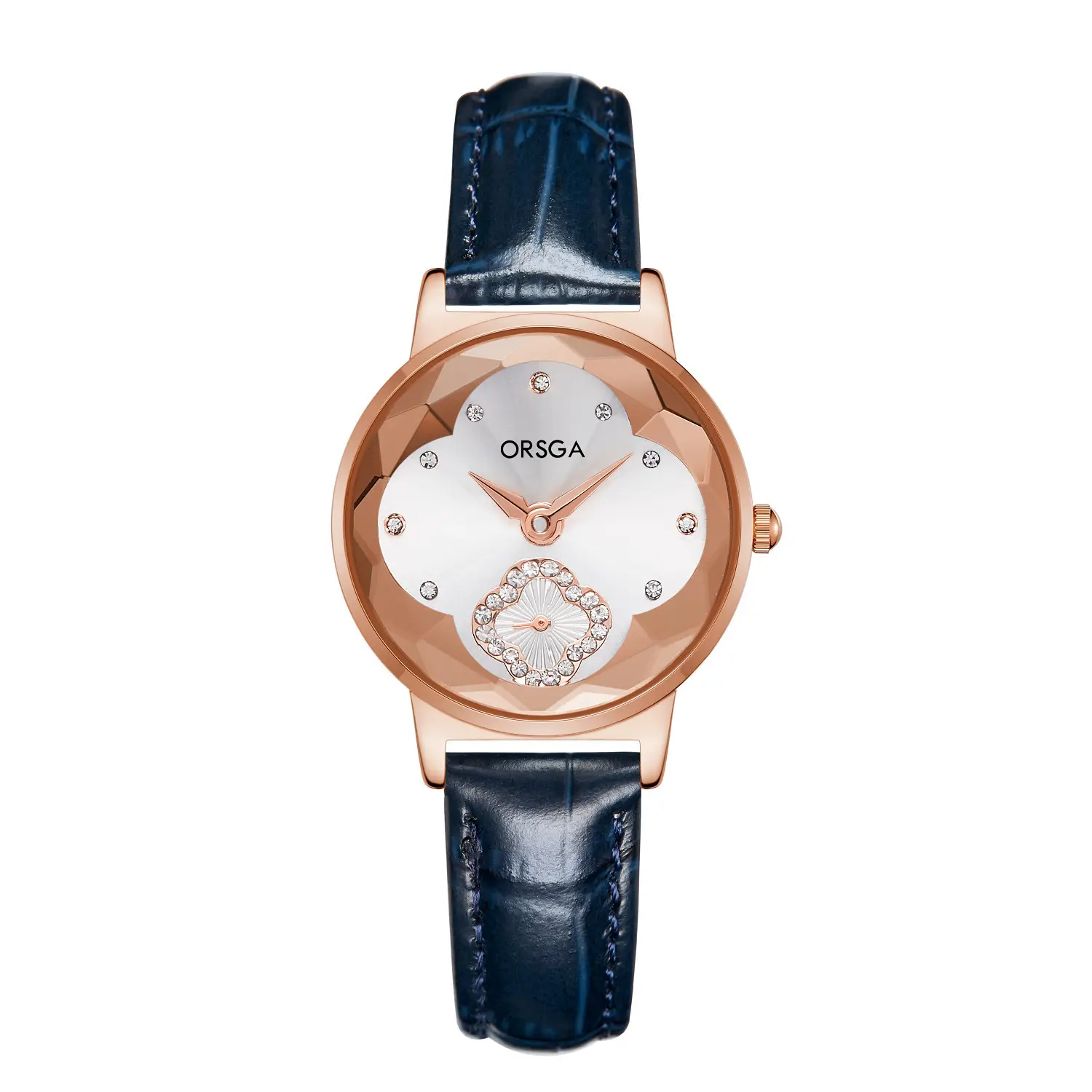 ORSGA Women's Rose Gold Diamond Watch White Leather Band - Image 16