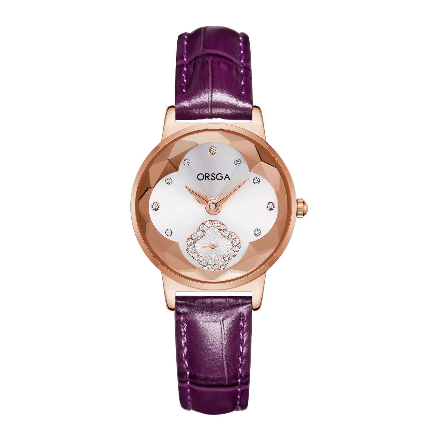 ORSGA Women's Rose Gold Diamond Watch White Leather Band - Image 17