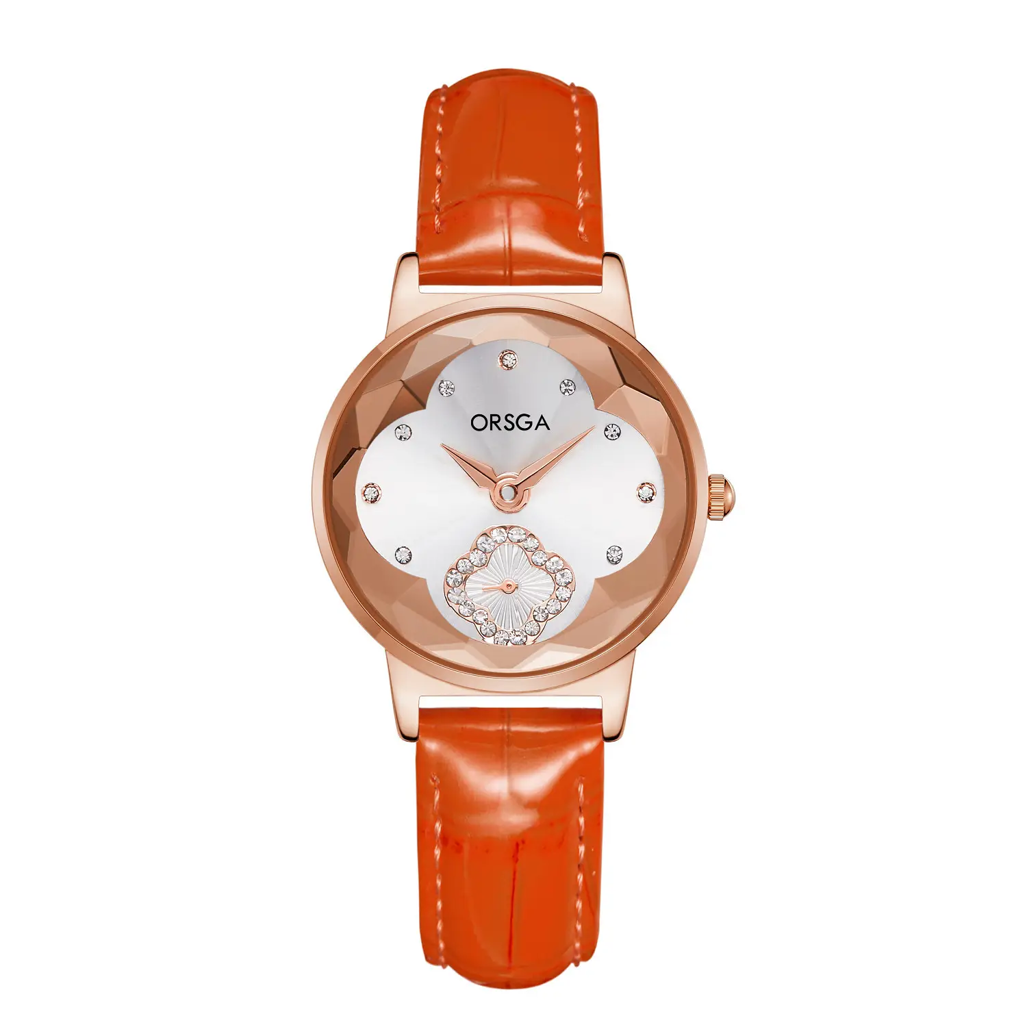 ORSGA Women's Rose Gold Diamond Watch White Leather Band - Image 18
