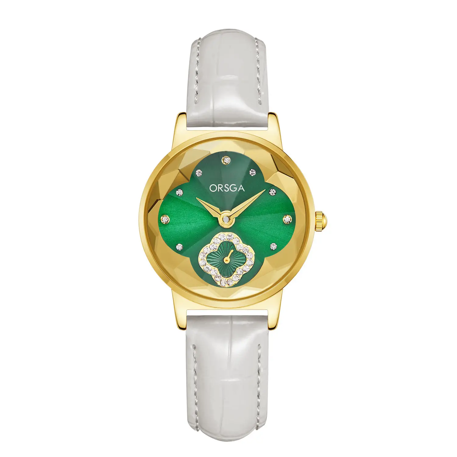 ORSGA Women's Rose Gold Diamond Watch White Leather Band - Image 2