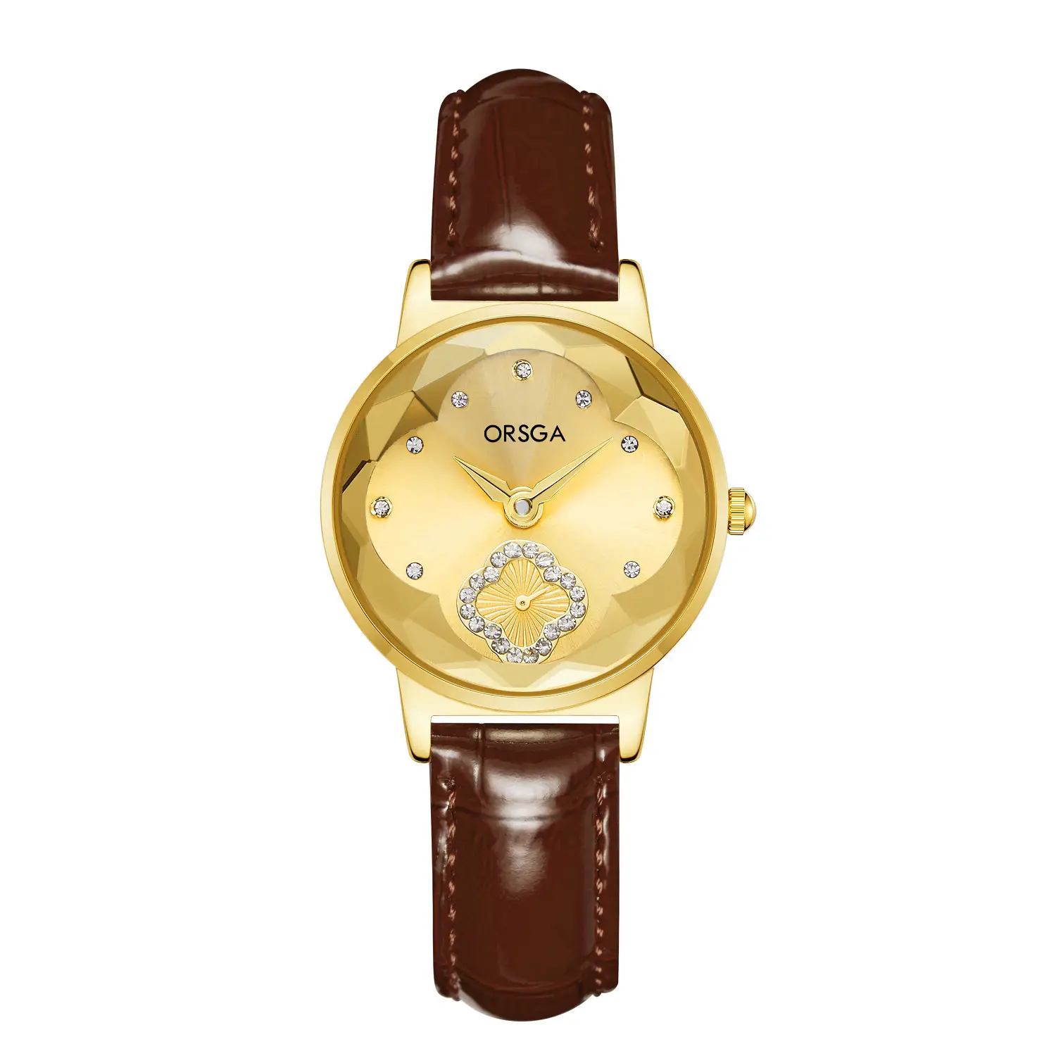 ORSGA Women's Rose Gold Diamond Watch White Leather Band - Image 3