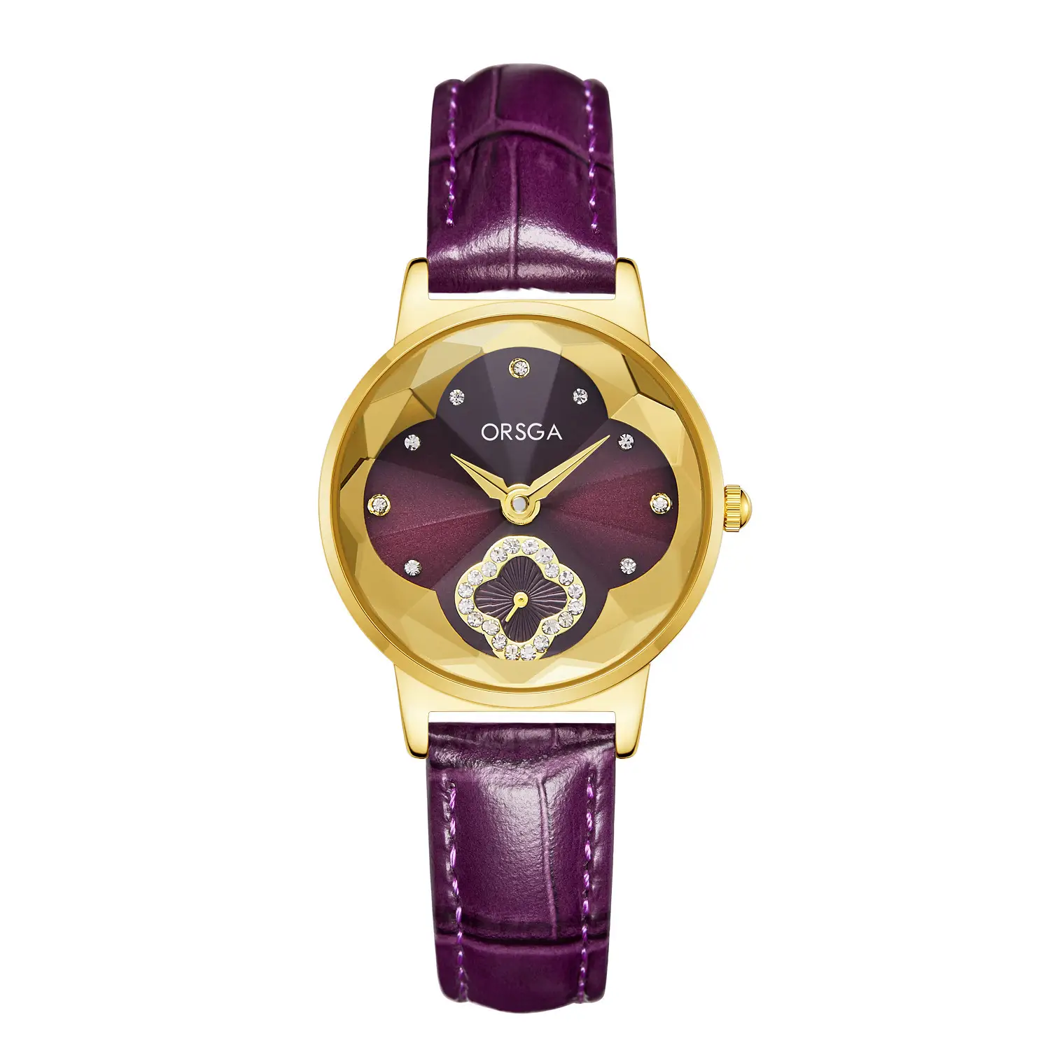 ORSGA Women's Rose Gold Diamond Watch White Leather Band - Image 4
