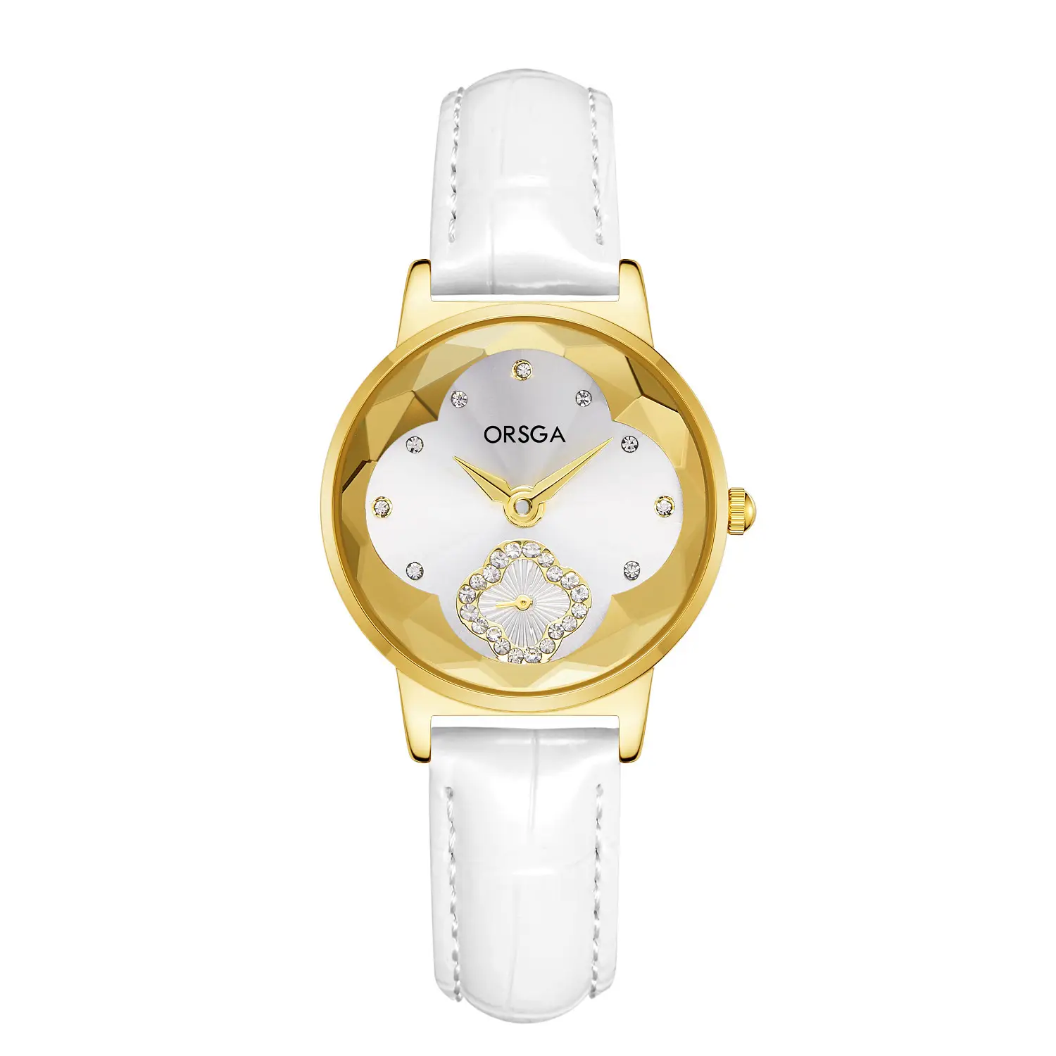 ORSGA Women's Rose Gold Diamond Watch White Leather Band - Image 5