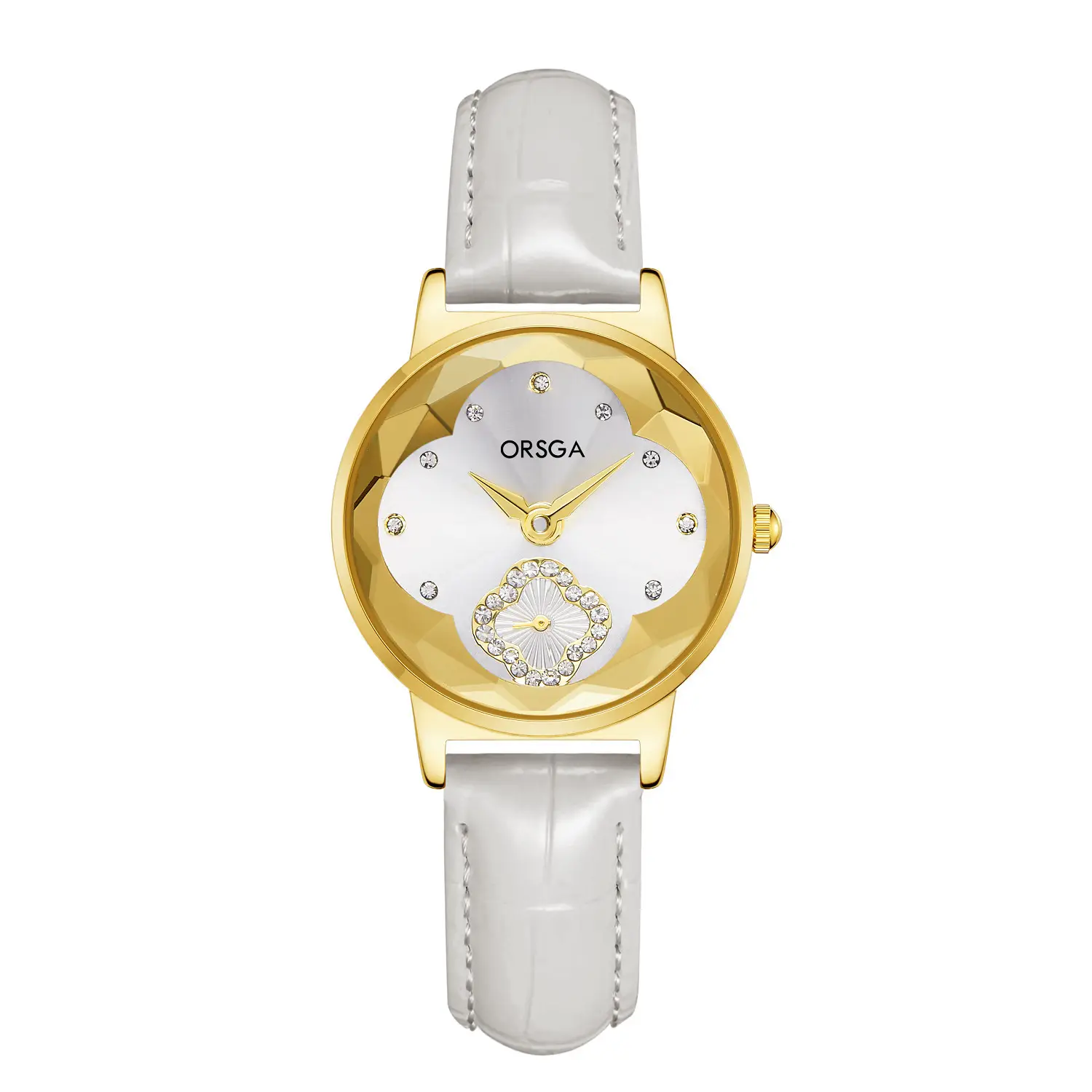 ORSGA Women's Rose Gold Diamond Watch White Leather Band - Image 6