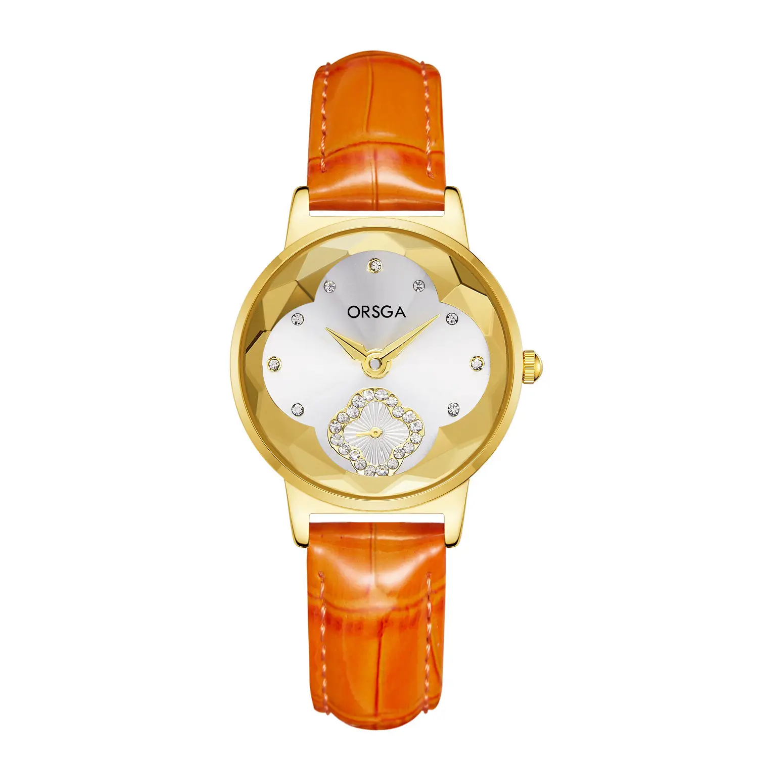 ORSGA Women's Rose Gold Diamond Watch White Leather Band - Image 7