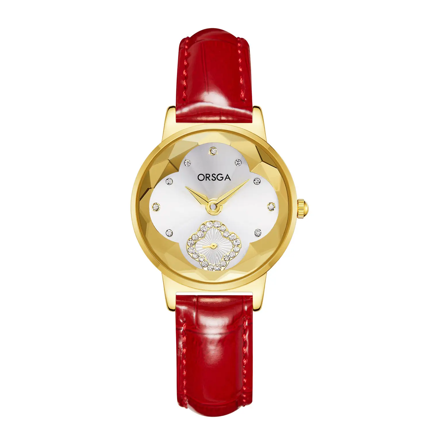 ORSGA Women's Rose Gold Diamond Watch White Leather Band - Image 8