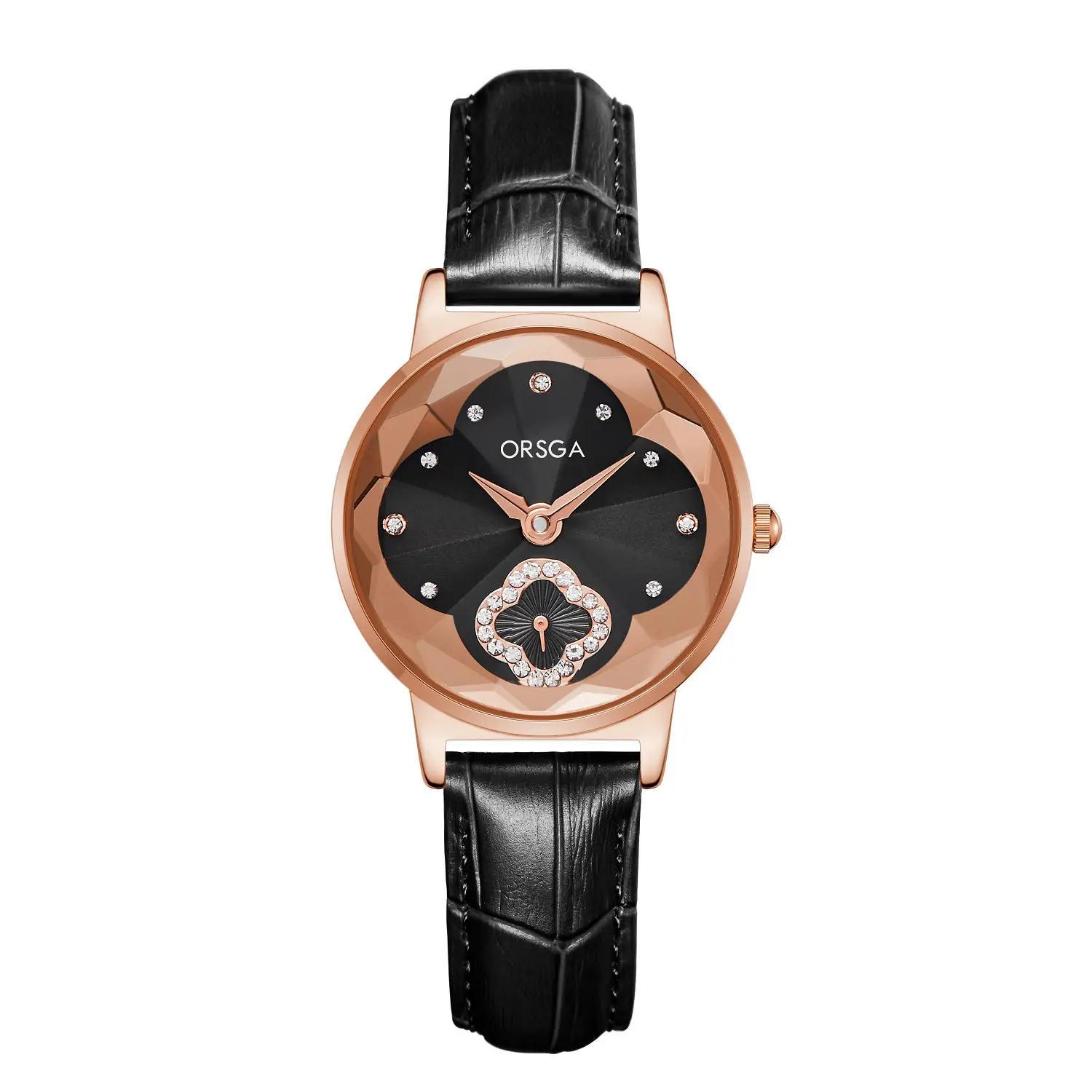 ORSGA Women's Rose Gold Diamond Watch White Leather Band - Image 9