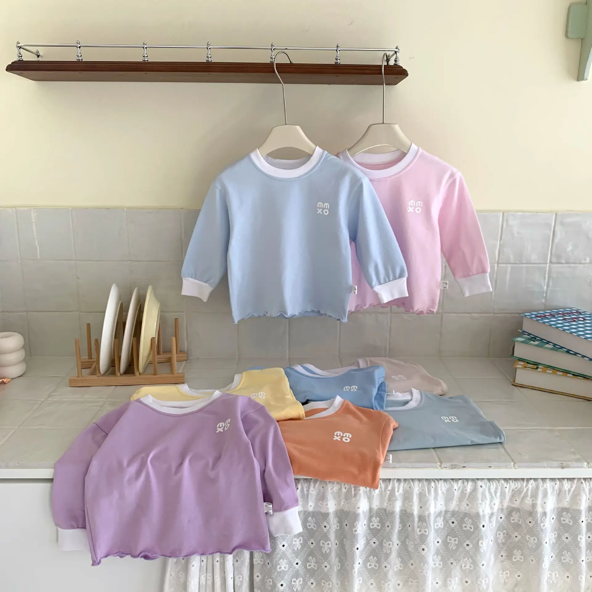Children's Long Sleeve T-Shirt Solid Beige Spring Base - Image 11
