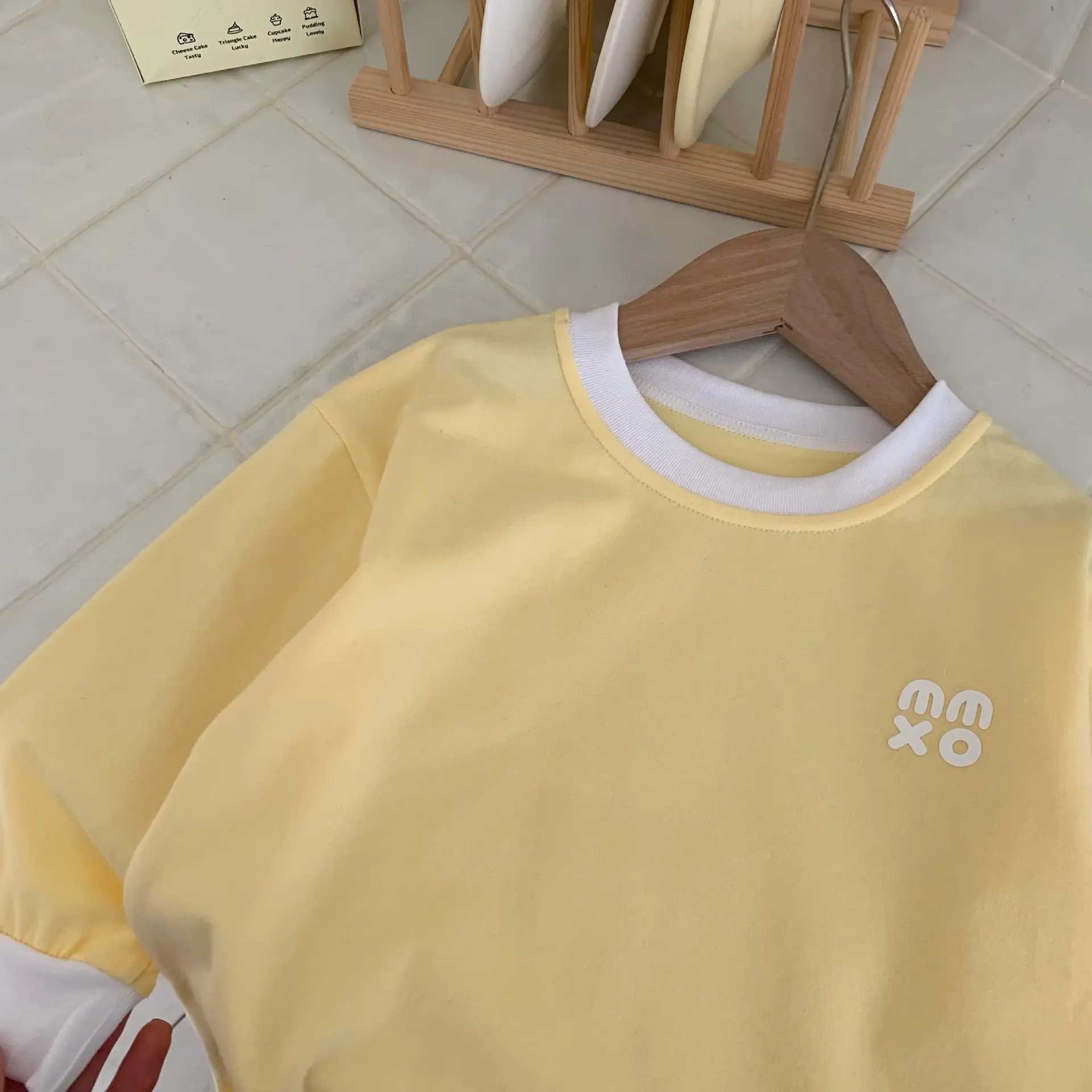 Children's Long Sleeve T-Shirt Solid Beige Spring Base - Image 12
