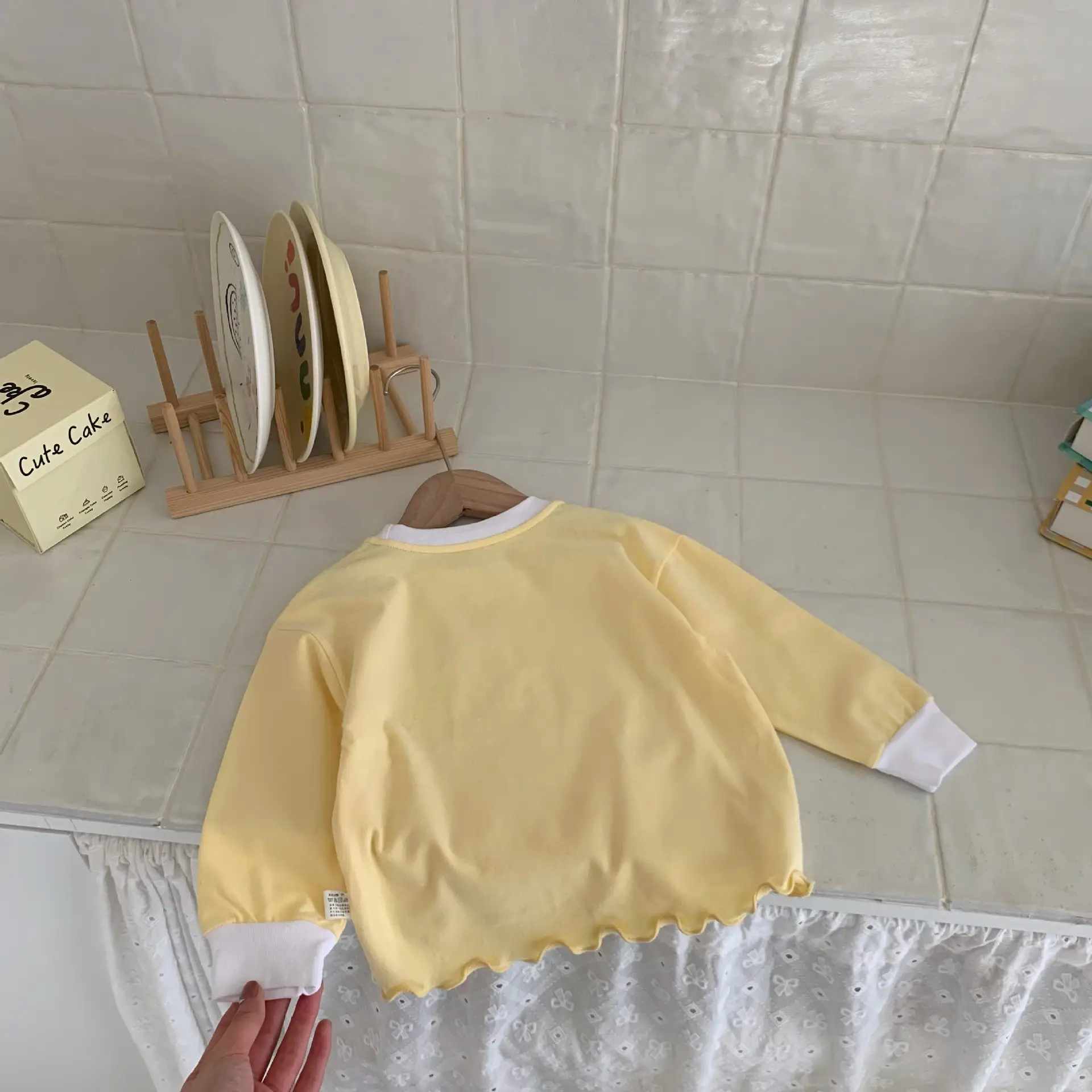 Children's Long Sleeve T-Shirt Solid Beige Spring Base — feature 15