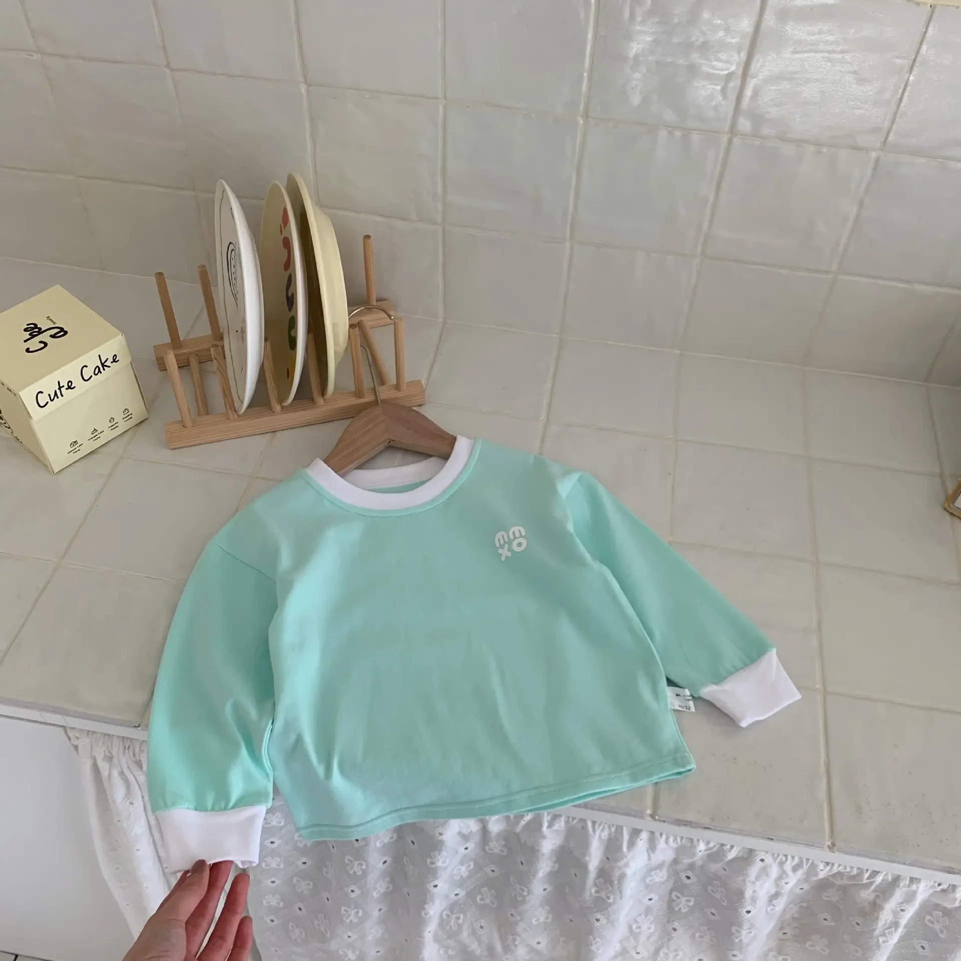 Children's Long Sleeve T-Shirt Solid Beige Spring Base - Image 9