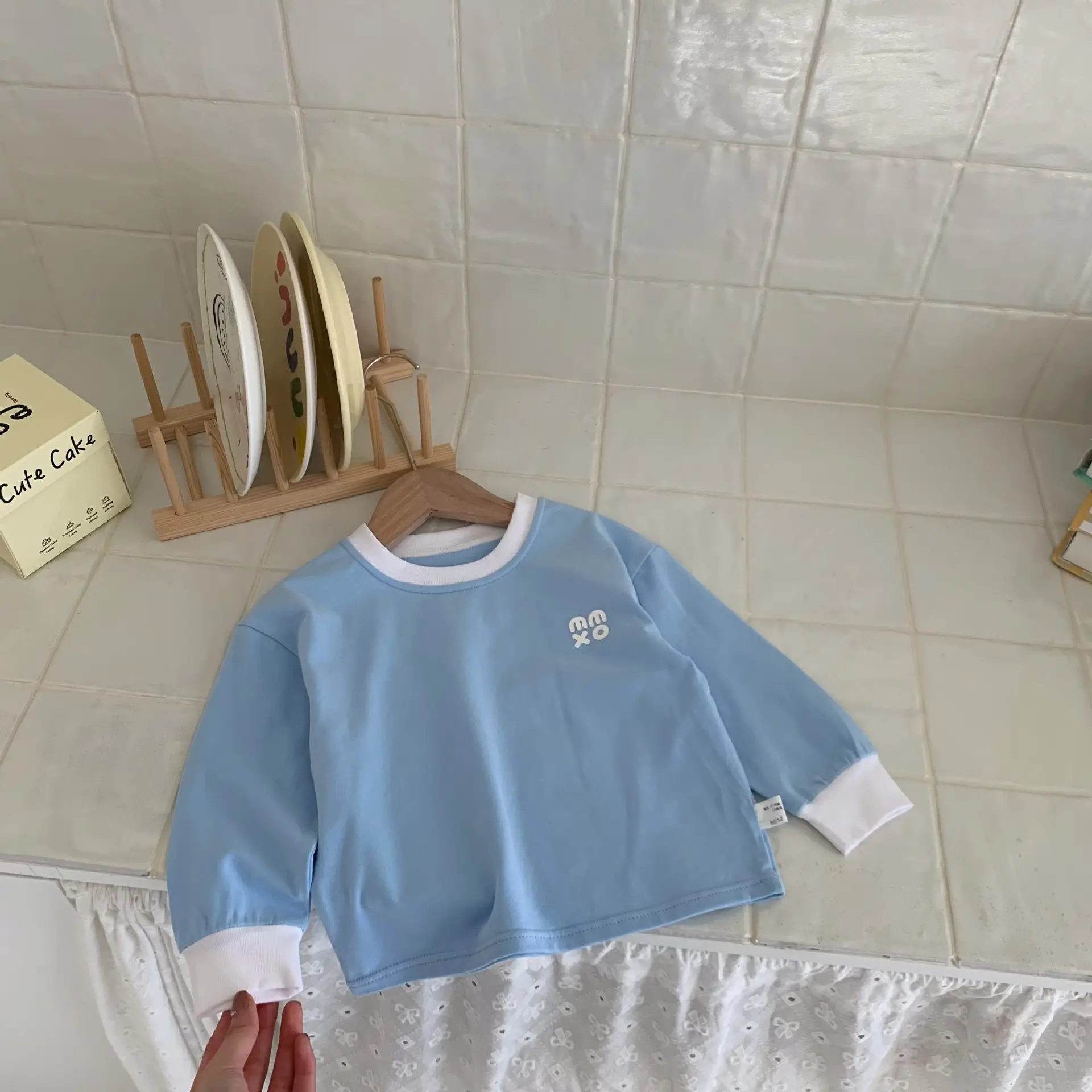 Children's Long Sleeve T-Shirt Solid Beige Spring Base - Image 10