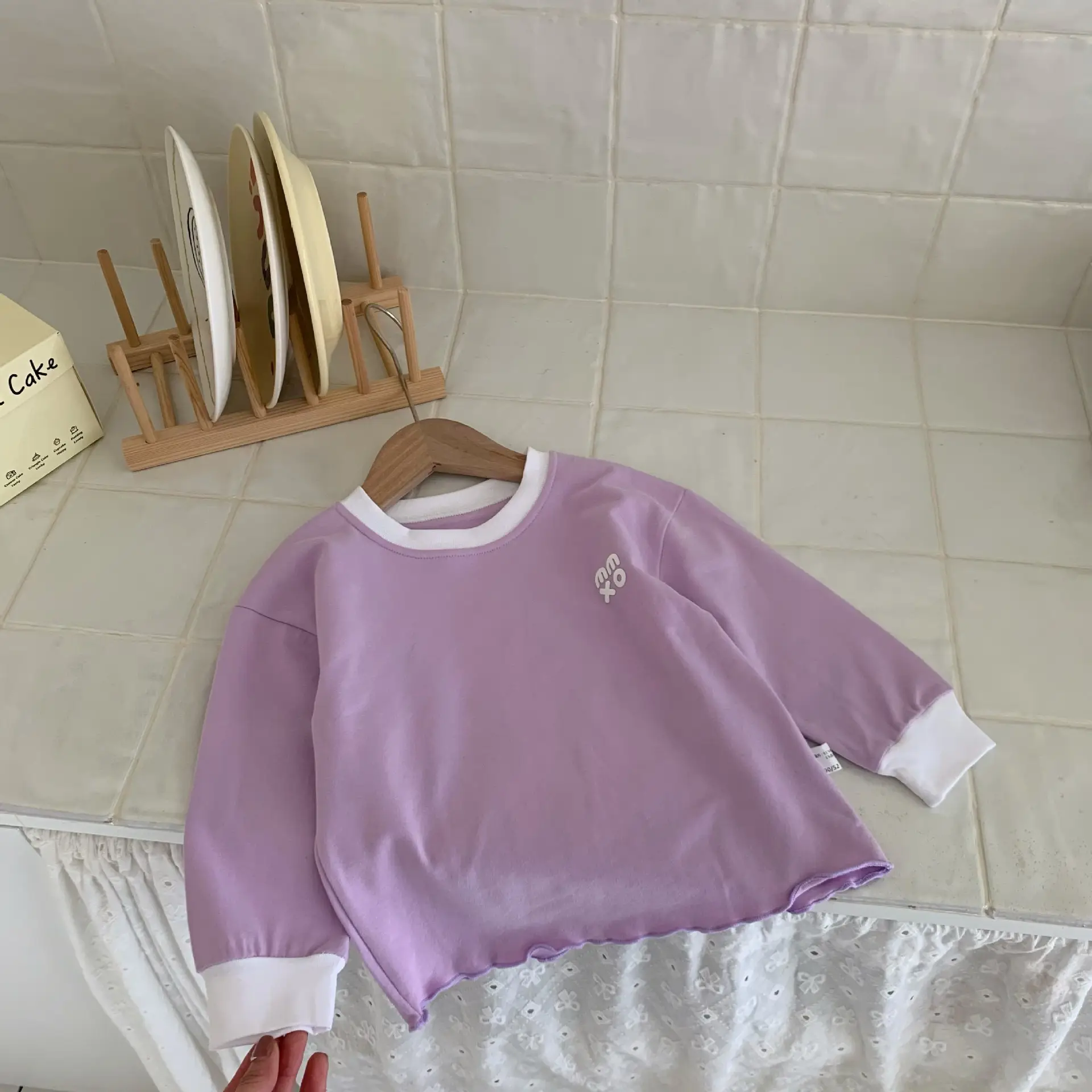 Children's Long Sleeve T-Shirt Solid Beige Spring Base - Image 5