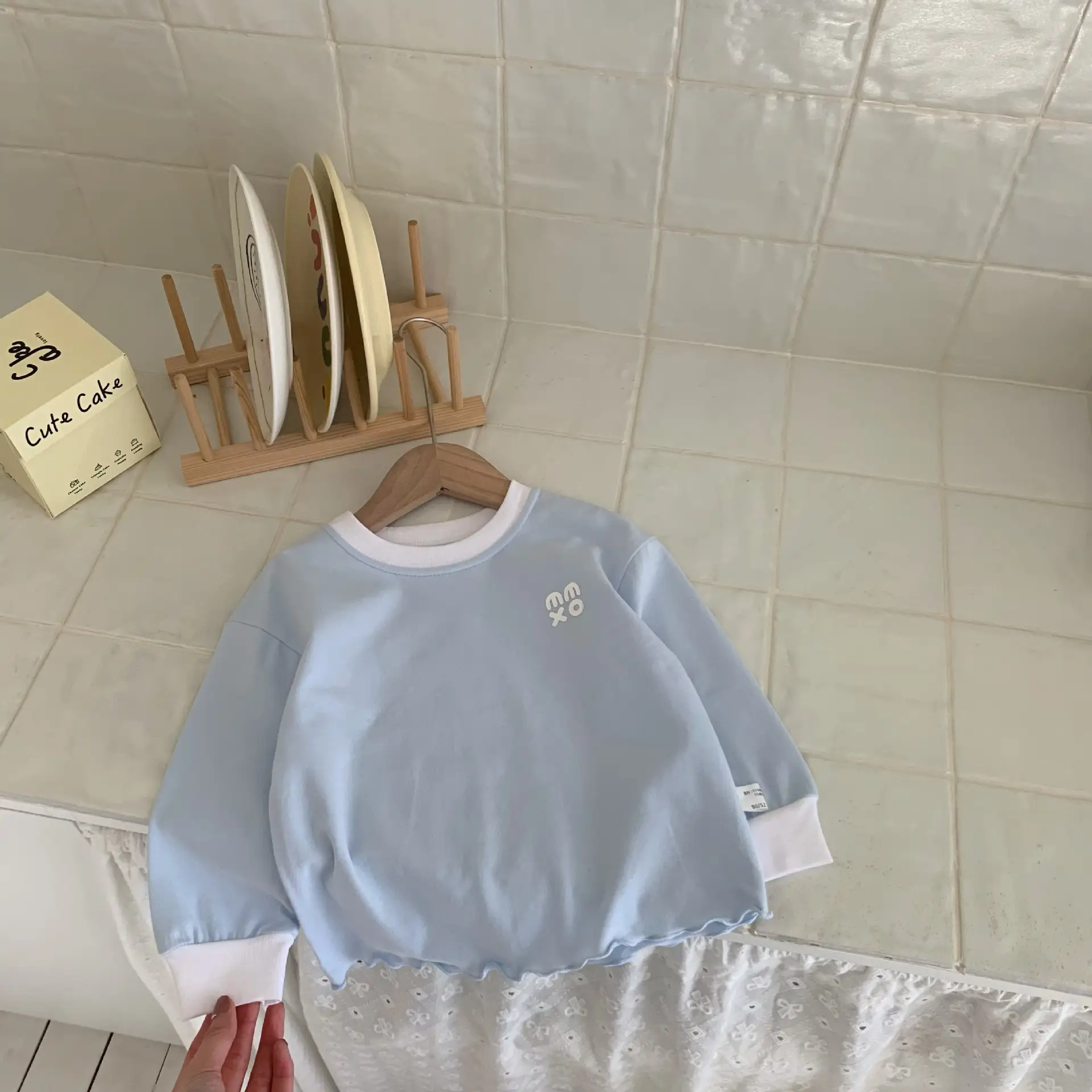 Children's Long Sleeve T-Shirt Solid Beige Spring Base - Image 6