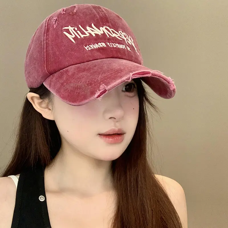 Vintage Embroidered Plum Red Baseball Cap for Girls - Image 6