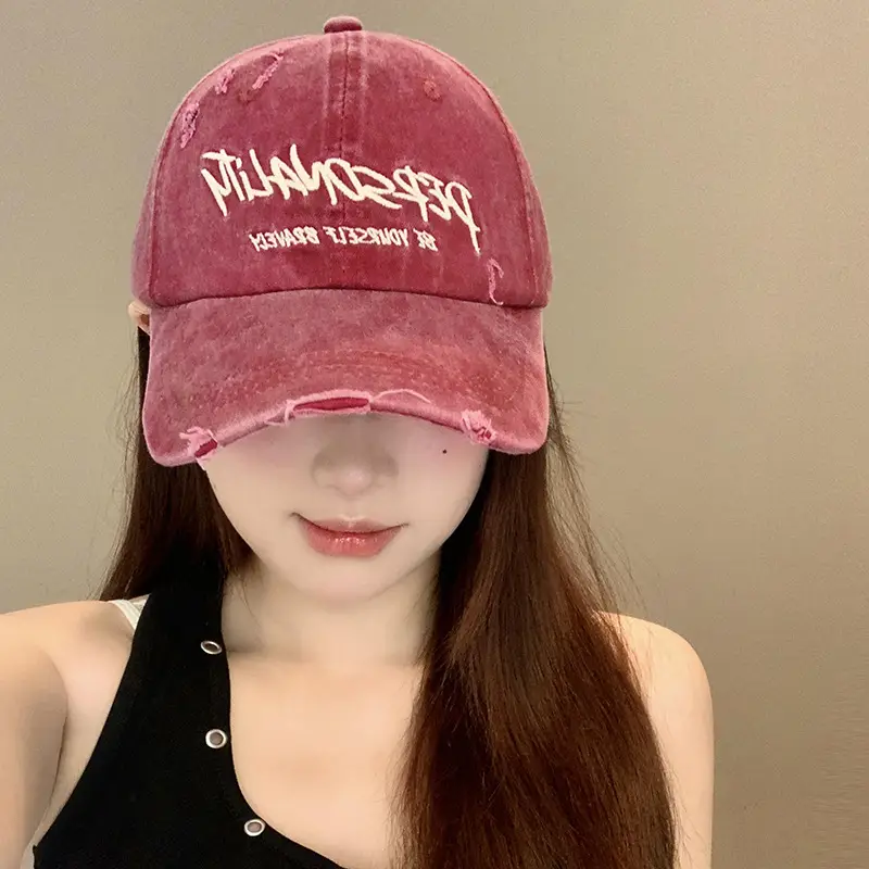 Vintage Embroidered Plum Red Baseball Cap for Girls - Image 7