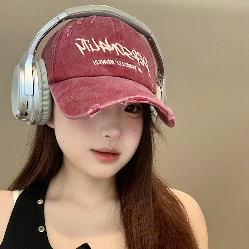 Vintage Embroidered Plum Red Baseball Cap for Girls - Image 8