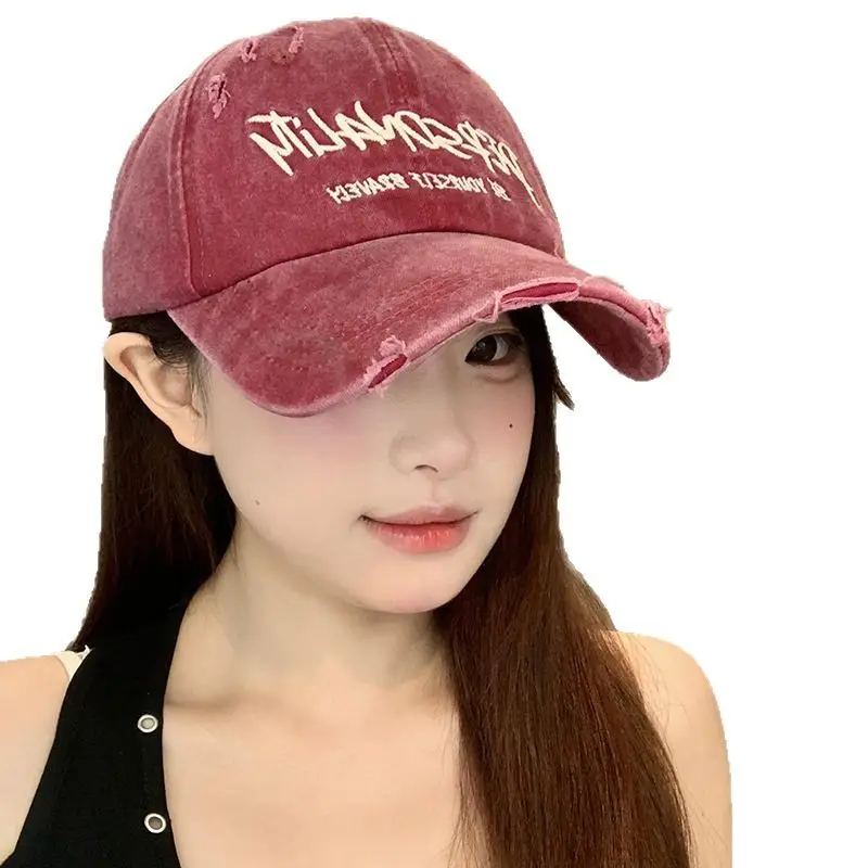 Vintage Embroidered Plum Red Baseball Cap for Girls - Image 10