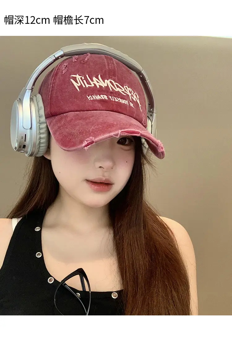Vintage Embroidered Plum Red Baseball Cap for Girls — feature 8