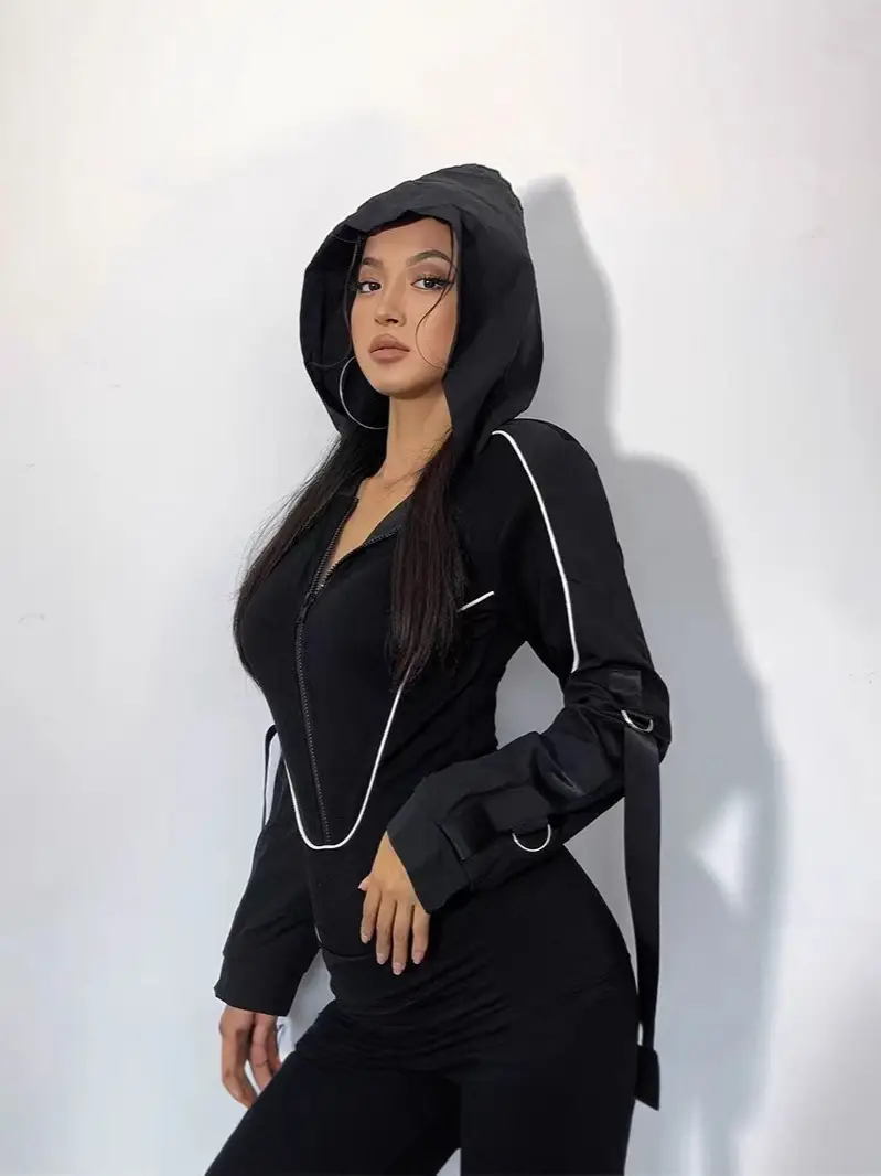 Korean Street Style Women's Black One-Piece Triangle Patchwork High-Waisted Top