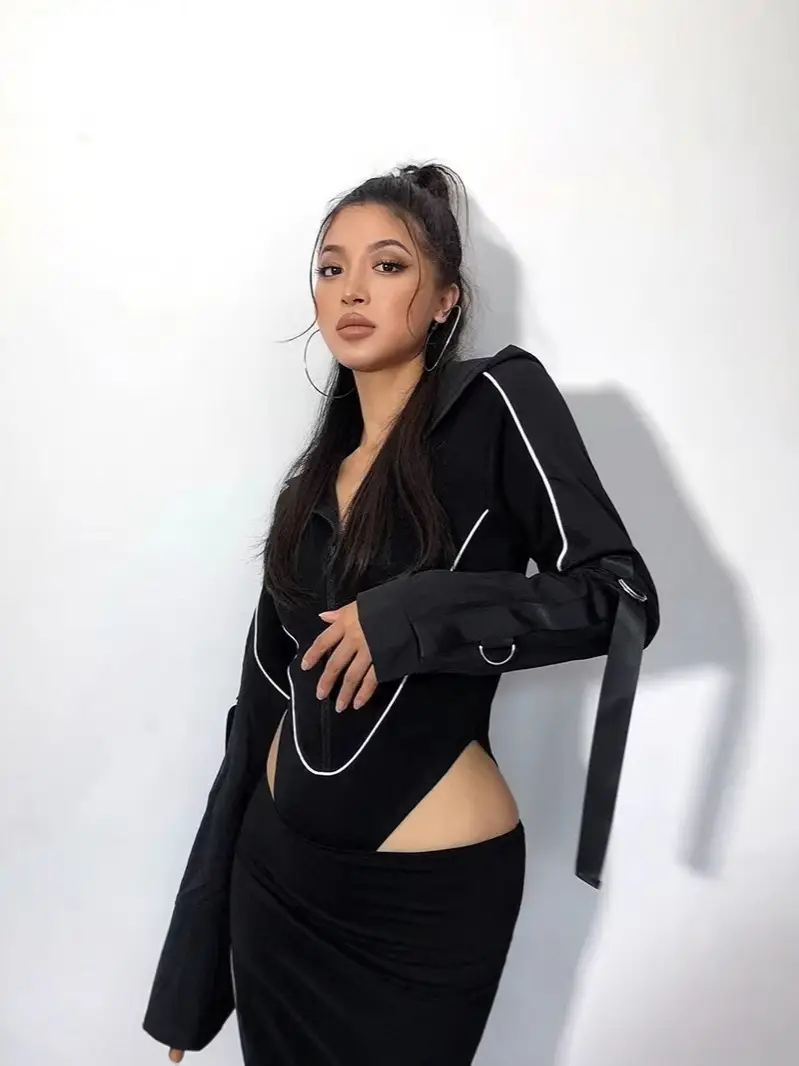 Korean Street Style Women's Black One-Piece Triangle Patchwork High-Waisted Top