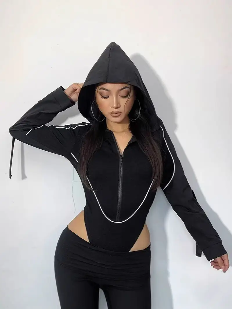 Korean Street Style Women's Black One-Piece Triangle Patchwork High-Waisted Top