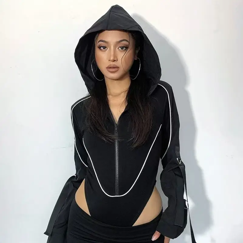 Korean Street Style Women's Black One-Piece Triangle Patchwork High-Waisted Top — feature 2