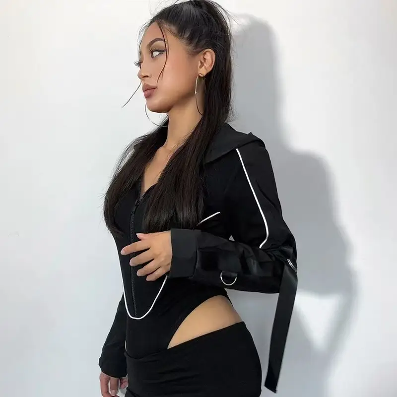 Korean Street Style Women's Black One-Piece Triangle Patchwork High-Waisted Top — feature 4