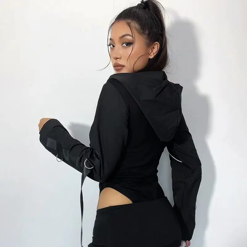 Korean Street Style Women's Black One-Piece Triangle Patchwork High-Waisted Top — feature 5