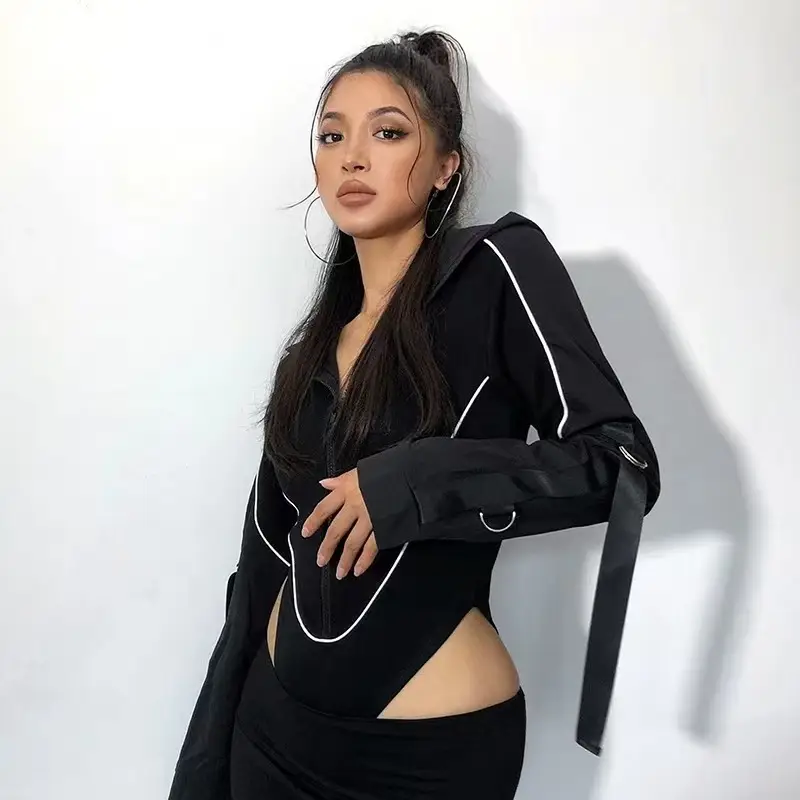 Korean Street Style Women's Black One-Piece Triangle Patchwork High-Waisted Top — feature 7