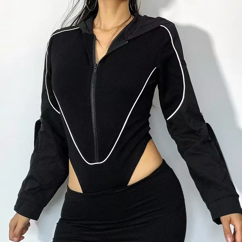 Korean Street Style Women's Black One-Piece Triangle Patchwork High-Waisted Top — feature 9