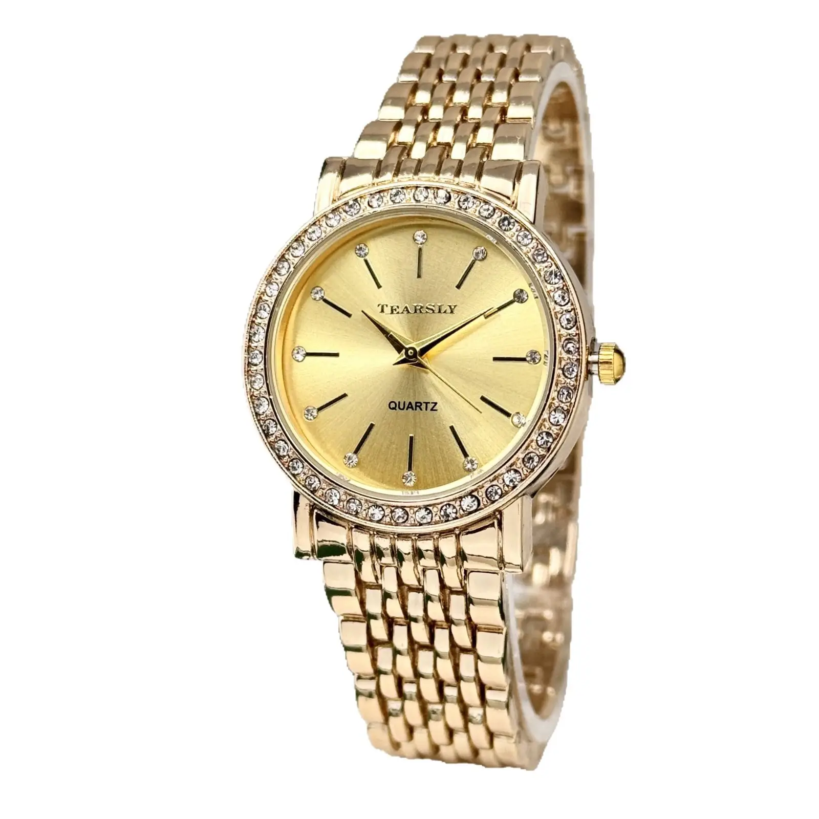Tearsly Diamond Encrusted Gold Women's Quartz Watch - Image 6