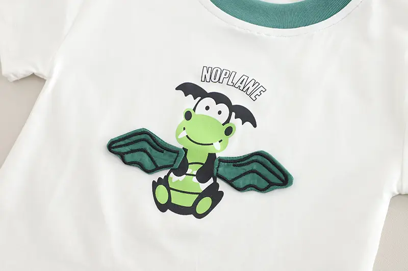 Children Cotton T-Shirt Shorts Set Green White Baby Summer — feature 9