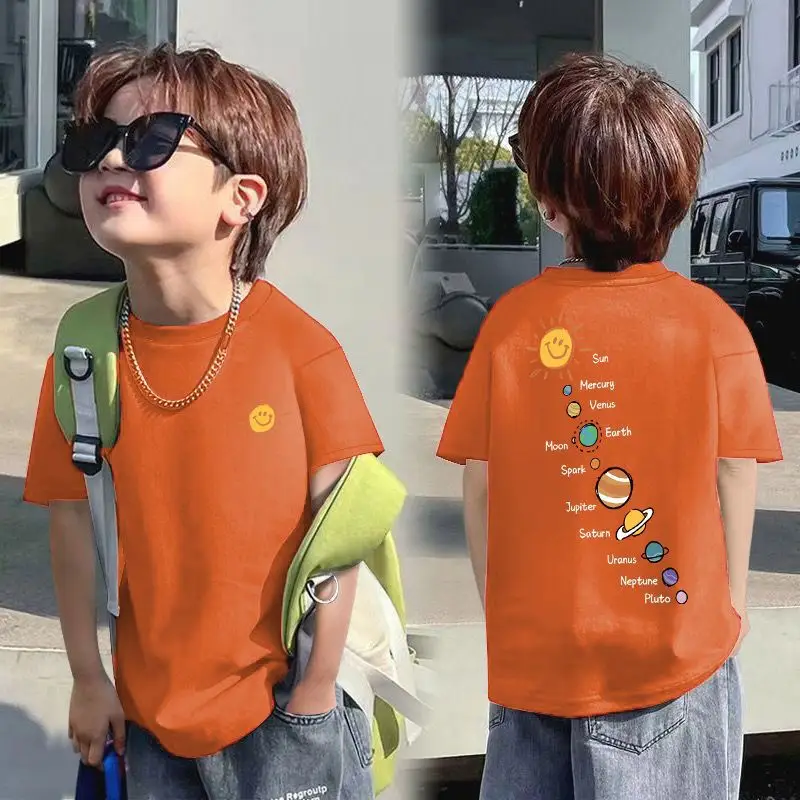 Kids Cotton Planetary Printed T-Shirt Black - Image 4