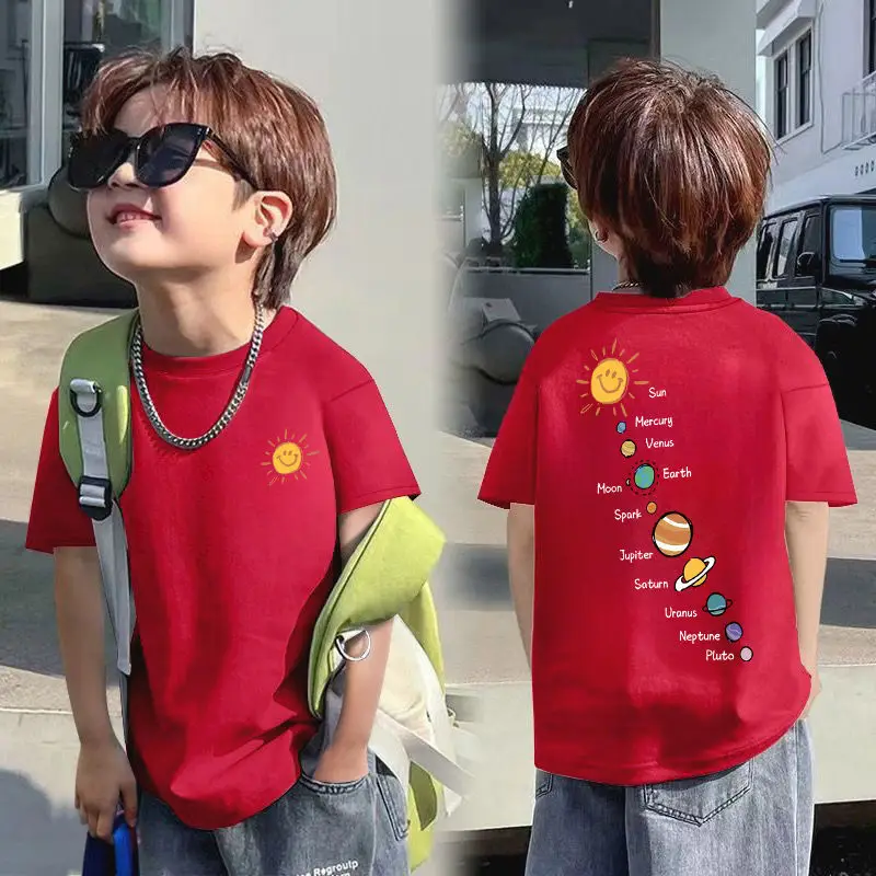 Kids Cotton Planetary Printed T-Shirt Black - Image 3
