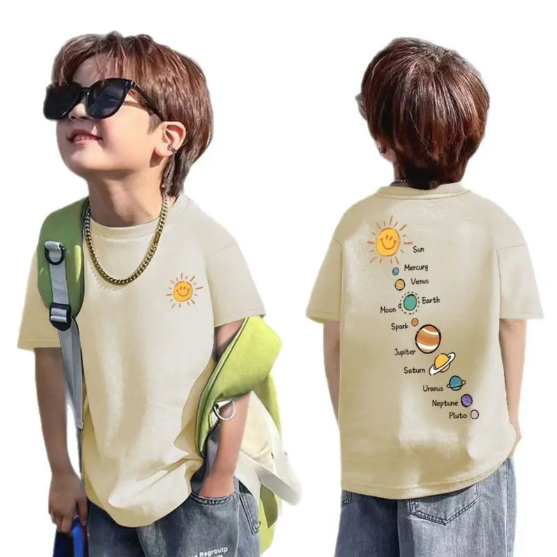Kids Cotton Planetary Printed T-Shirt Black - Image 6