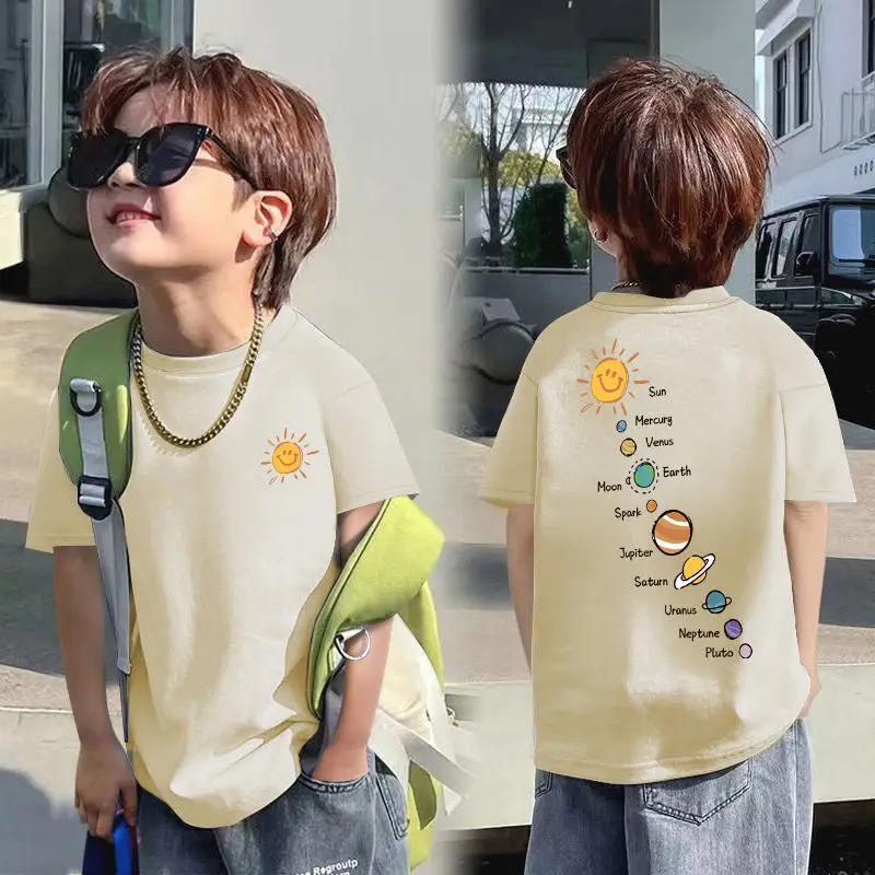 Kids Cotton Planetary Printed T-Shirt Black - Image 5