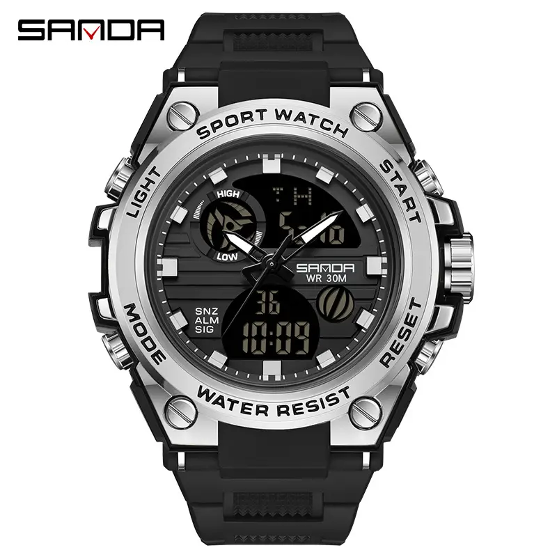 Sanda Military Wind Digital Sport Watch Black Large Dial - Image 2