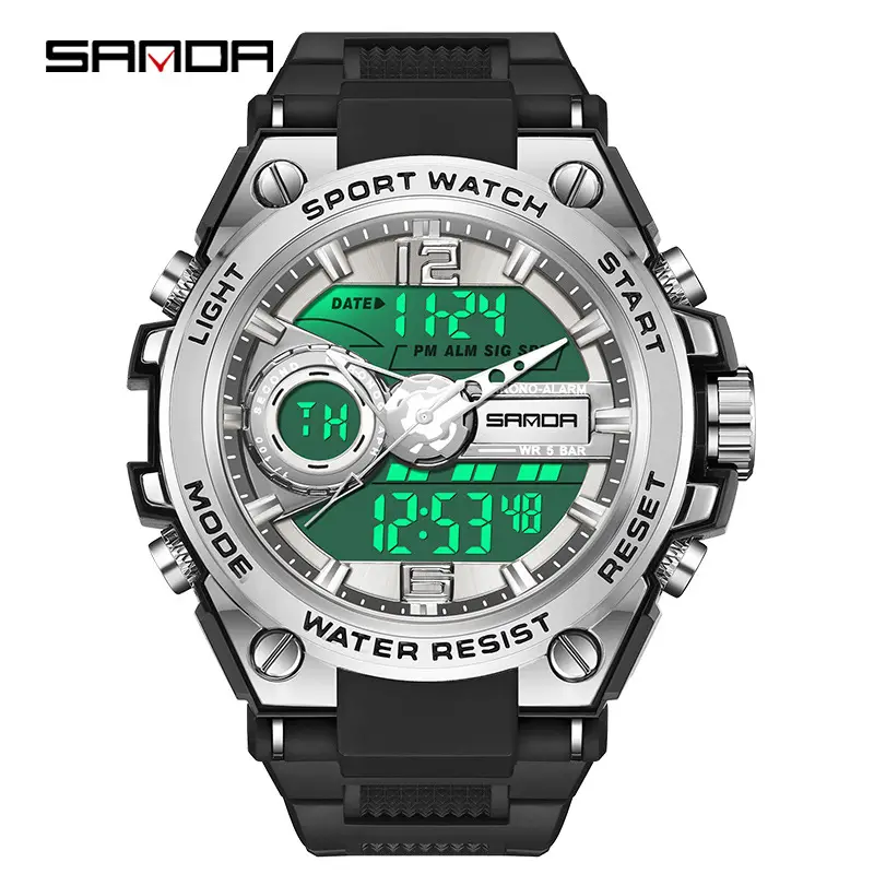 Sanda Military Wind Digital Sport Watch Black Large Dial - Image 40