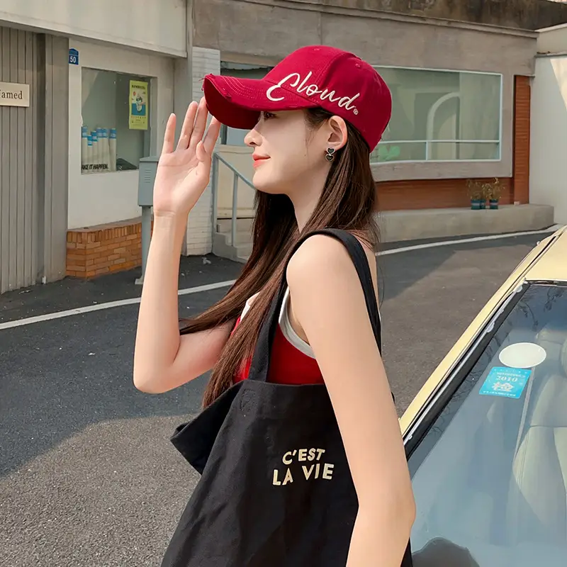 Clouds Embroidered Maroon Baseball Cap All Season - Image 10