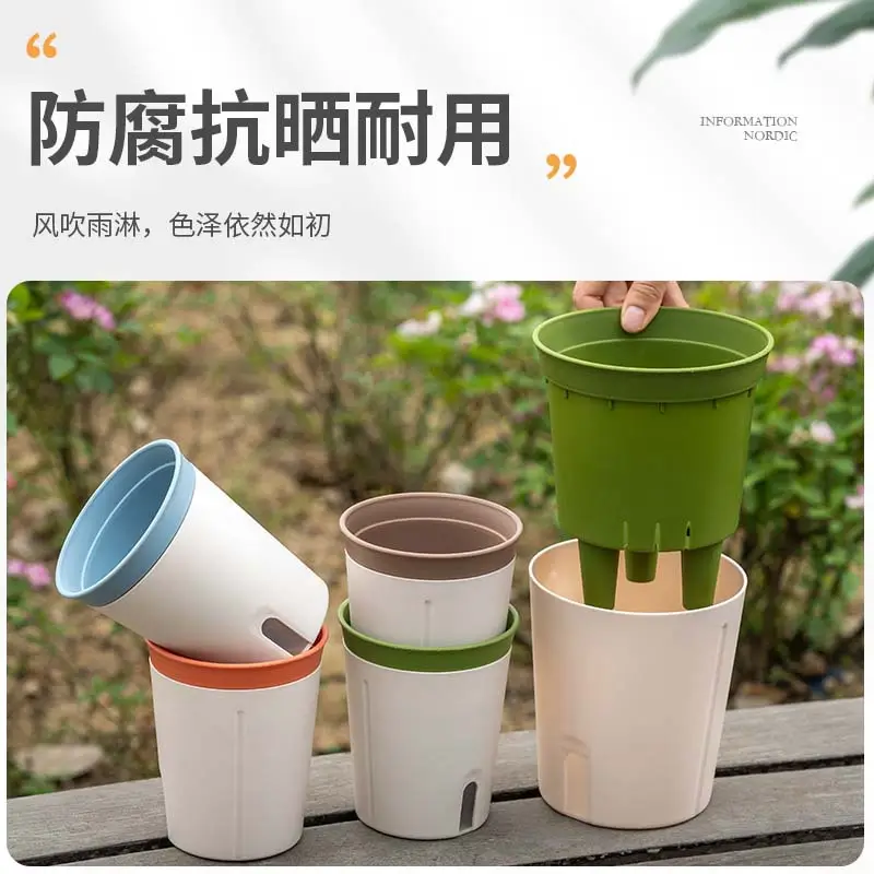 New High-grade Lazy Self-absorbent Plastic Flower Pot Thickened Big small size Office Meat Pot Non-watering Cross-border