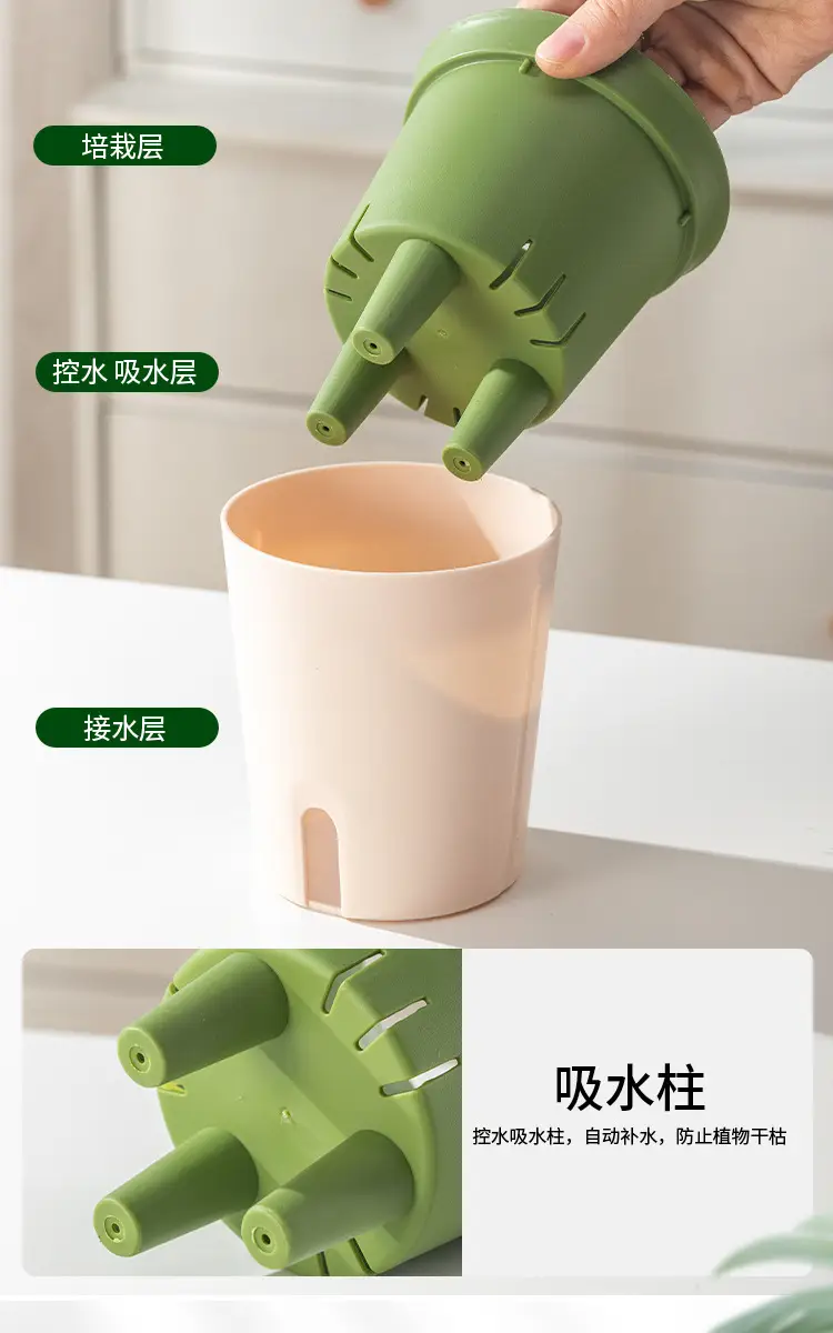 New High-grade Lazy Self-absorbent Plastic Flower Pot Thickened Big small size Office Meat Pot Non-watering Cross-border — feature 6