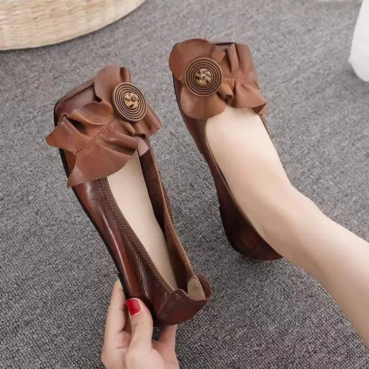 New Chinese Style Retro Women's Shoes Niche Soft Bottom Soft Surface Comfortable Round Toe Shallow Mouth Single Shoes Bean Shoes Women's Ladyshoes - Image 6