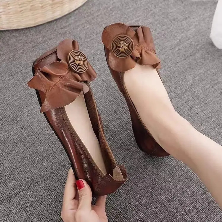 New Chinese Style Retro Women's Shoes Niche Soft Bottom Soft Surface Comfortable Round Toe Shallow Mouth Single Shoes Bean Shoes Women's Ladyshoes — feature 2