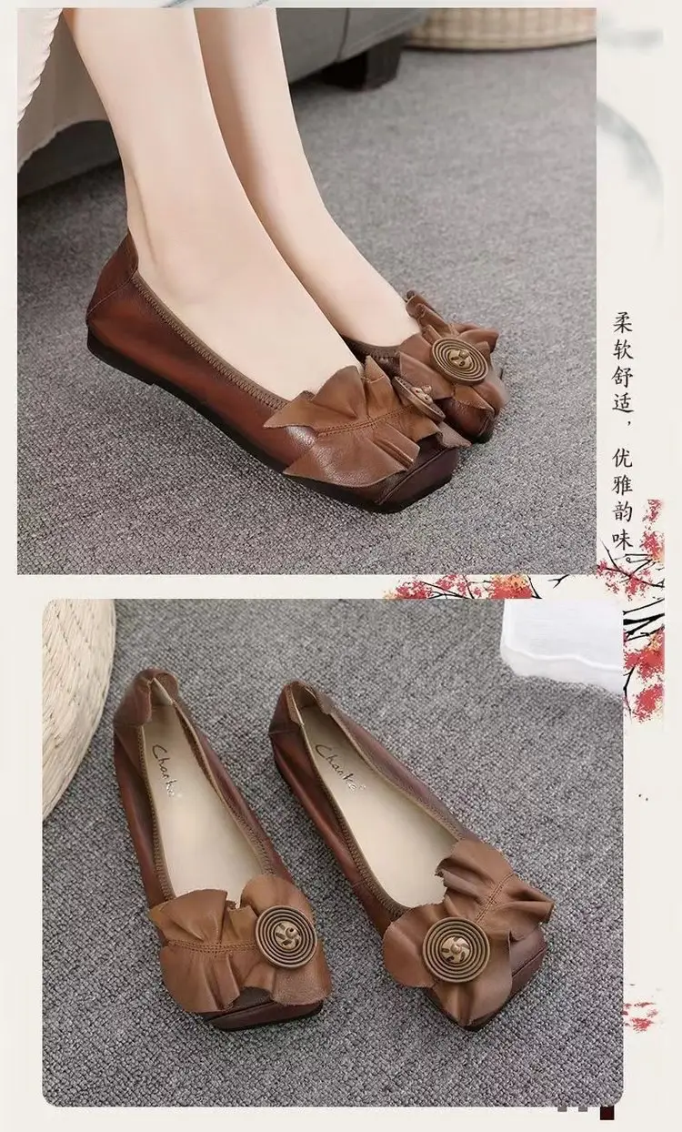 New Chinese Style Retro Women's Shoes Niche Soft Bottom Soft Surface Comfortable Round Toe Shallow Mouth Single Shoes Bean Shoes Women's Ladyshoes — feature 7