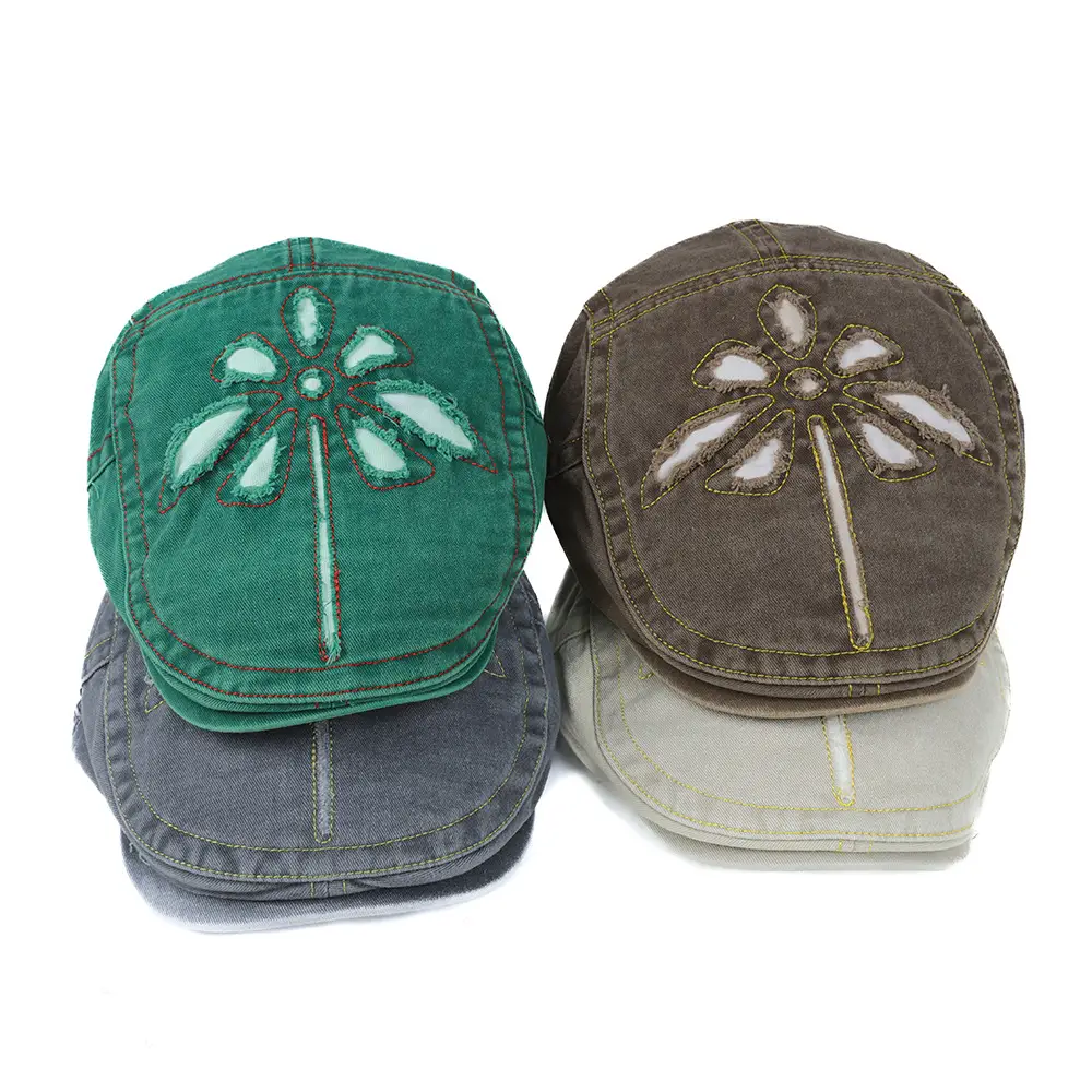 Women's Blue Embroidered Sunshade Cap - Image 6