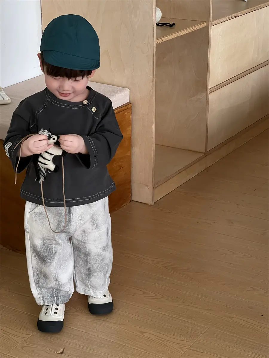 Baby Round Neck T-Shirt Jeans Suit Korean Style Kidsren