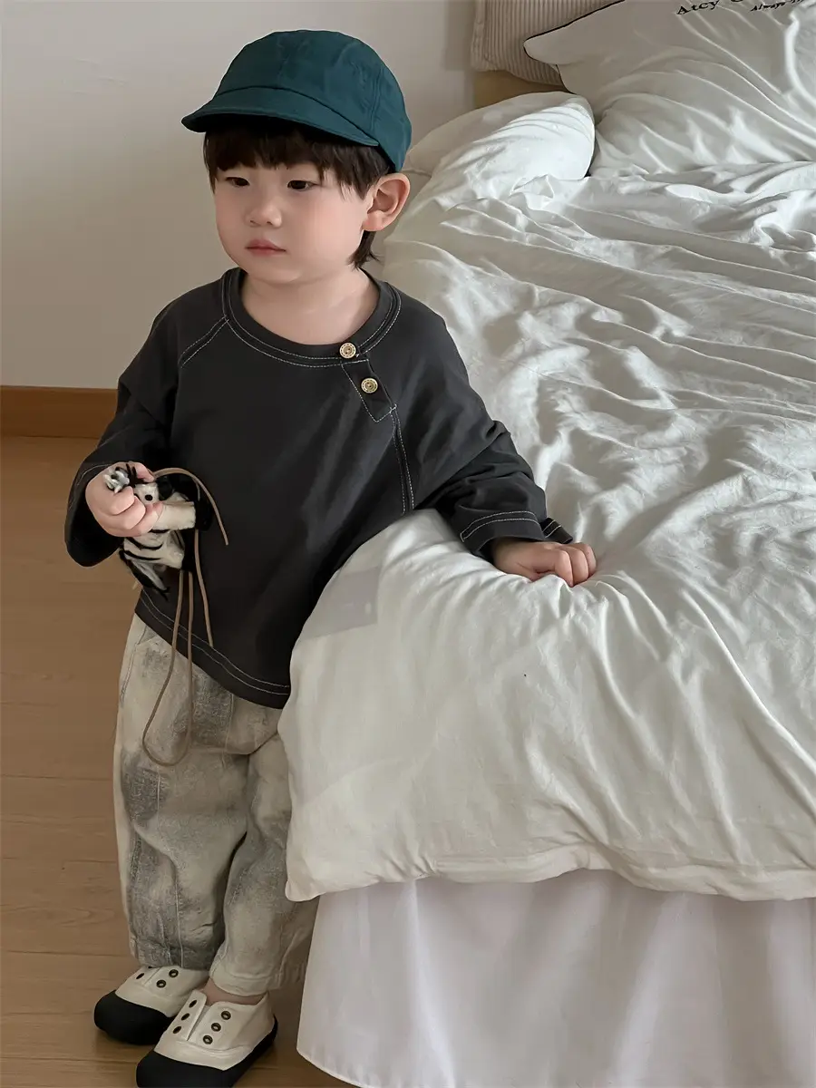 Baby Round Neck T-Shirt Jeans Suit Korean Style Kidsren