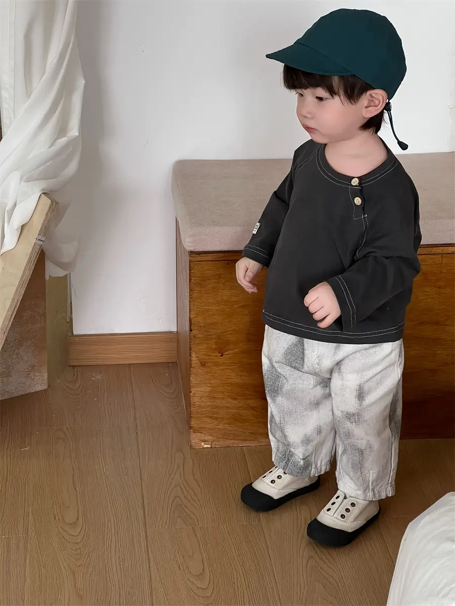 Baby Round Neck T-Shirt Jeans Suit Korean Style Kidsren
